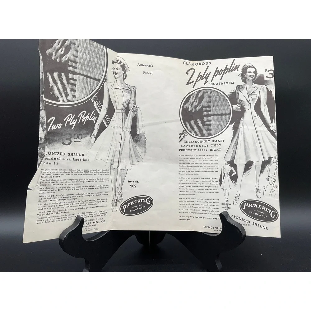 Vintage Pickering Fabric Advertising Insert –‎ 1950s Poplin Promo Care Sheet